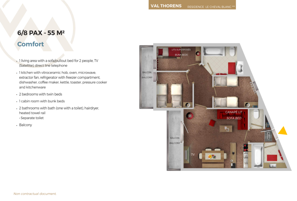 Plan of 8 person apartment comfort Cheval Blanc Val Thorens