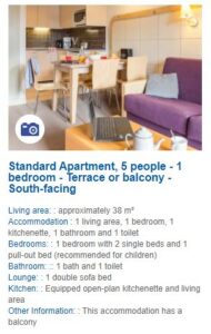 Apartment description for a 1 bedroom apartment in Residence de la Foret Flaine