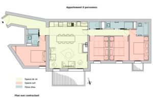 A floorplan of the 8 person apartment
